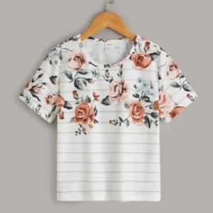 Camiseta de rayas & con estampado floral