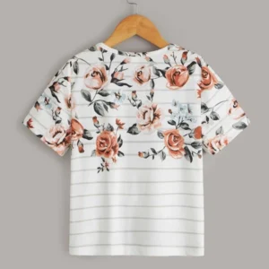 Camiseta de rayas & con estampado floral