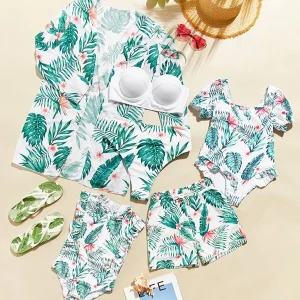 Conjunto de bikini con estampado tropical, sujetador push up, braguita de bikini hipster y traje de baño de 3 piezas tipo kimono