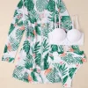 Conjunto de bikini con estampado tropical, sujetador push up, braguita de bikini hipster y traje de baño de 3 piezas tipo kimono