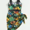 Bañador una pieza push up con estampado floral tropical con falda playera