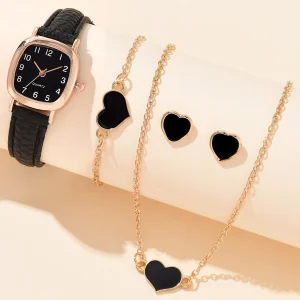 Reloj cuarzo cuadrado y accesorios de corazón