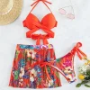 Bikini Floral Cruzado con Falda de Playa