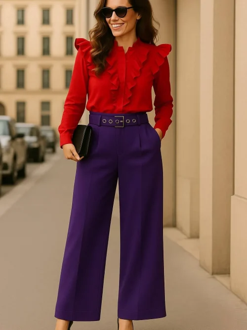 Palazo con cinturon morado