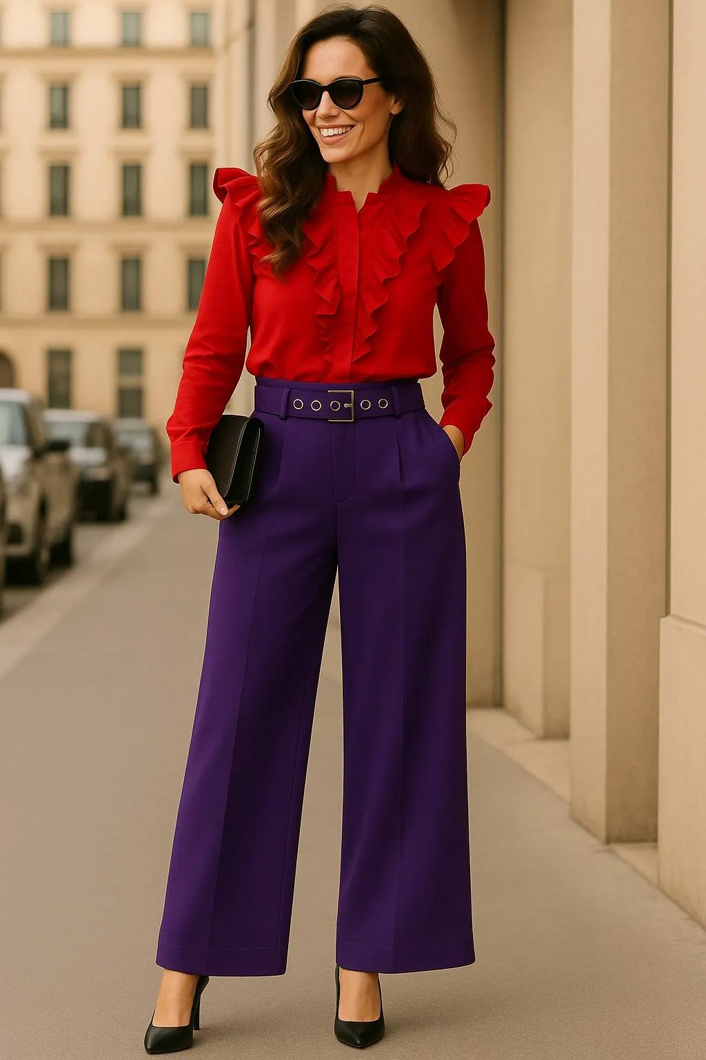 Palazo con cinturon morado