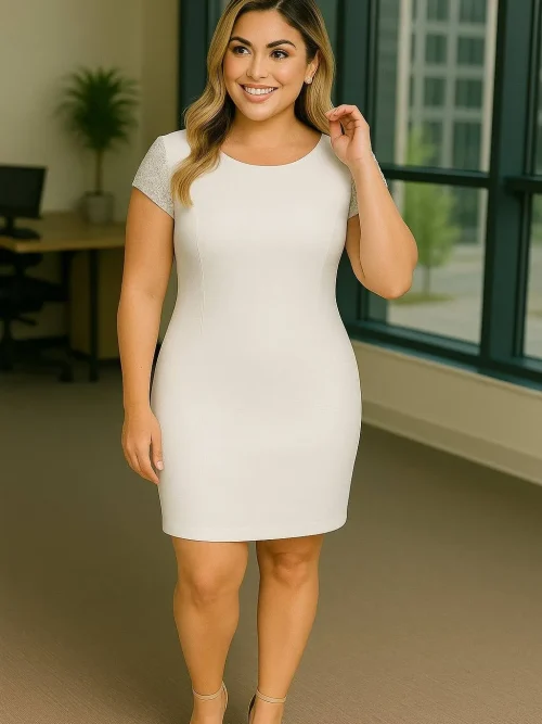 vestido mangas lentejuelas blanca