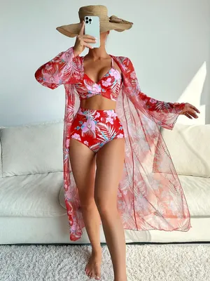 Bañador bikini con estampado tropical con kimono