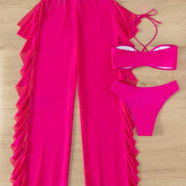 Conjunto bikini Vcay con top halter y pantalones cover up