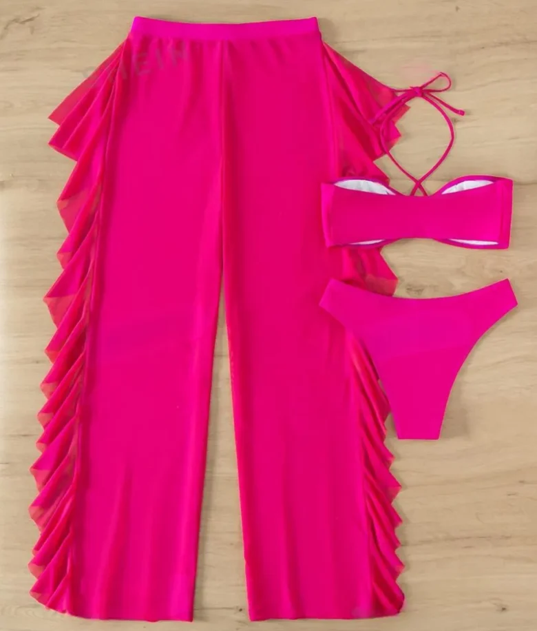 Conjunto bikini Vcay con top halter y pantalones cover up