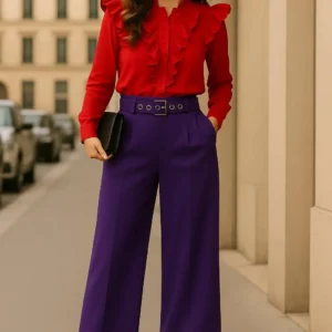 Palazo con cinturon morado