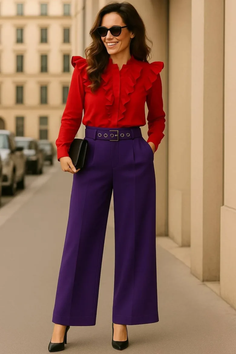 Palazo con cinturon morado