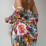 Conjunto de bikini con estampado tropical, cintura alta, traje de baño de 3 piezas estilo
