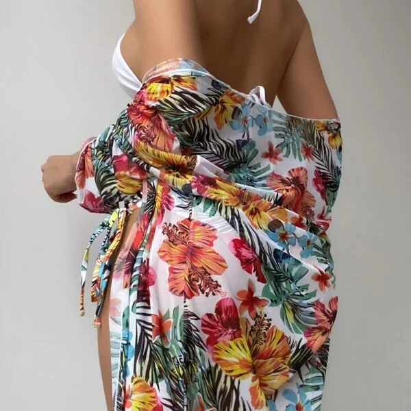 Conjunto de bikini con estampado tropical, cintura alta, traje de baño de 3 piezas estilo
