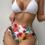 Conjunto de bikini con estampado tropical, cintura alta, traje de baño de 3 piezas estilo