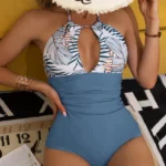 Bañador una pieza con estampado tropical fruncido halter
