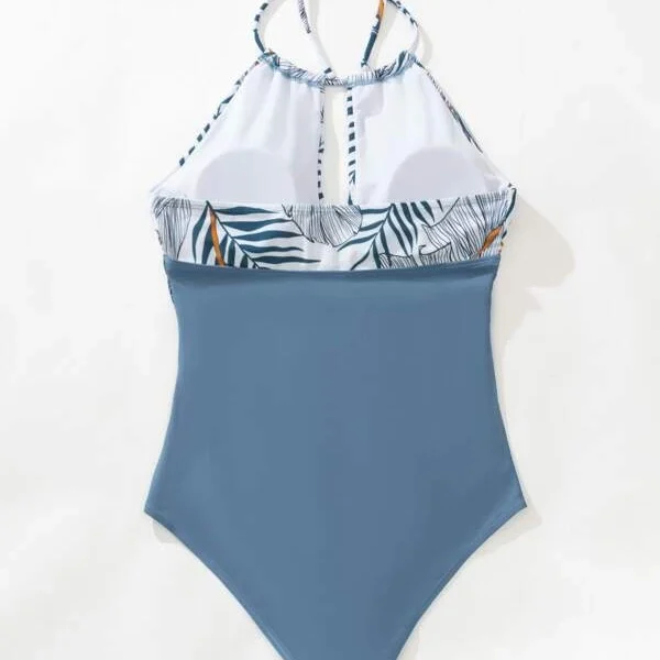 Bañador una pieza con estampado tropical fruncido halter