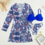 Bañador bikini push up con estampado tropical con kimono