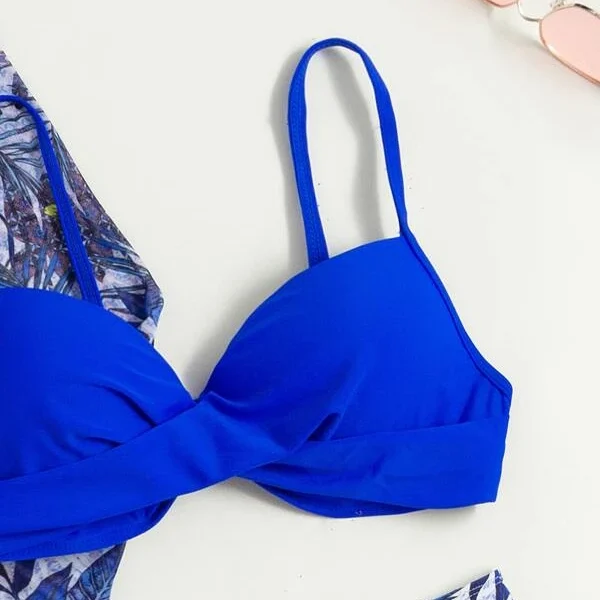 Bañador bikini push up con estampado tropical con kimono