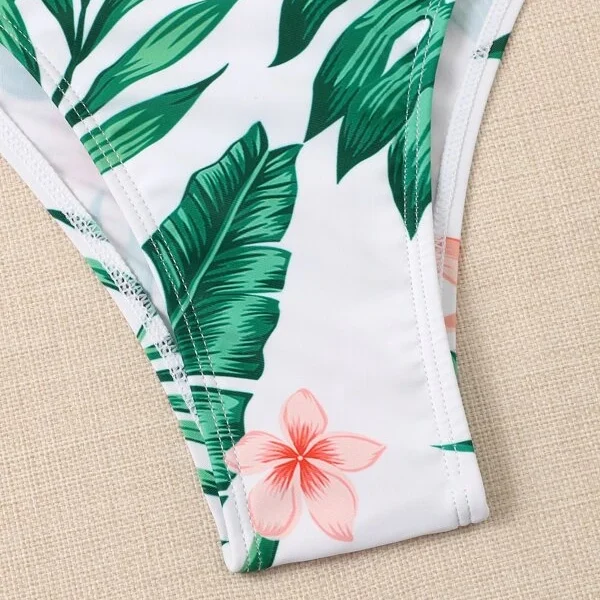 Conjunto de bikini con estampado tropical, sujetador push up, braguita de bikini hipster y traje de baño de 3 piezas tipo kimono