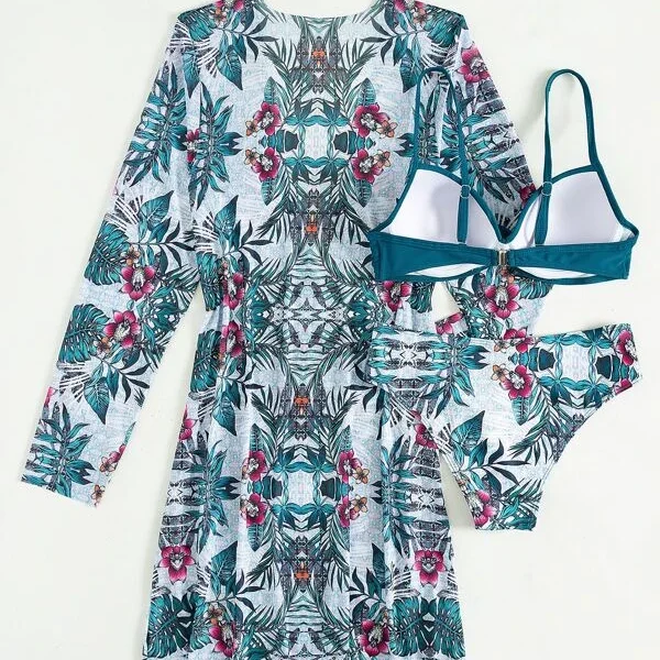 Traje de baño 3 piezas con estampado de planta