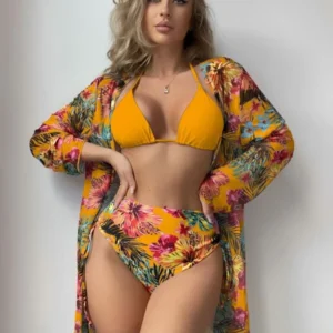 Traje de baño 3 piezas con estampado tropical