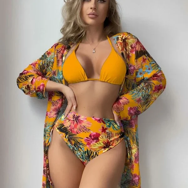 Traje de baño 3 piezas con estampado tropical