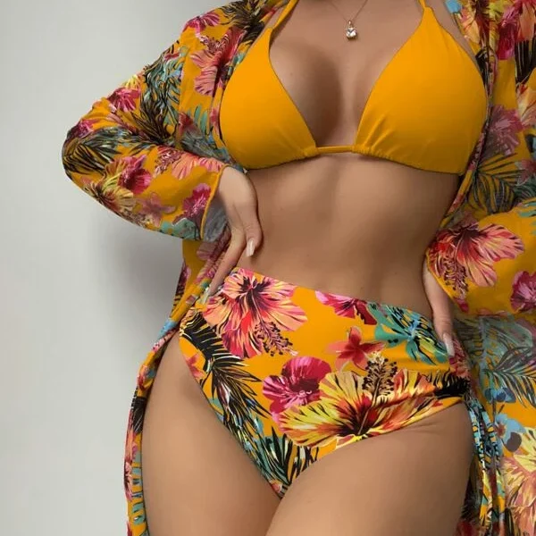 Traje de baño 3 piezas con estampado tropical