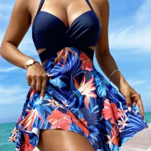 Conjunto tankini estampado tropical