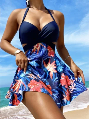 Conjunto tankini estampado tropical