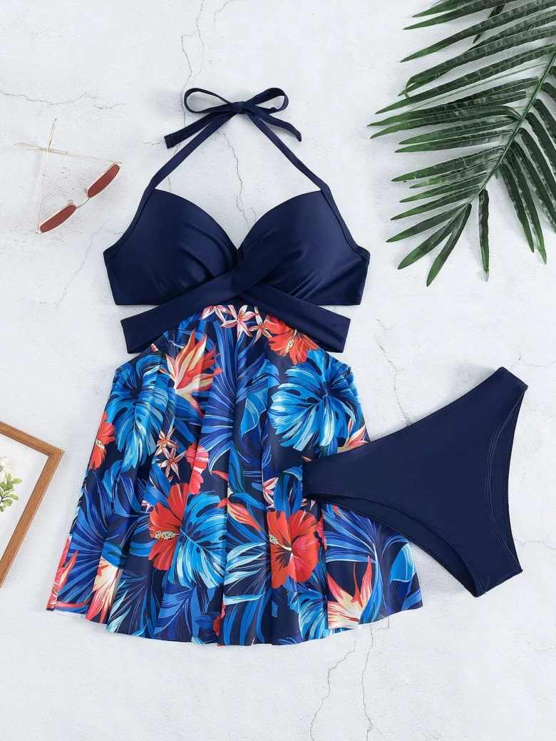 Conjunto tankini estampado tropical