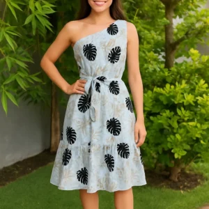 vestido midi con estampado de hojas