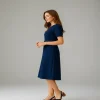 vestido con cinturon azul