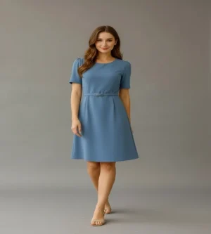 vestido con cinturon celeste