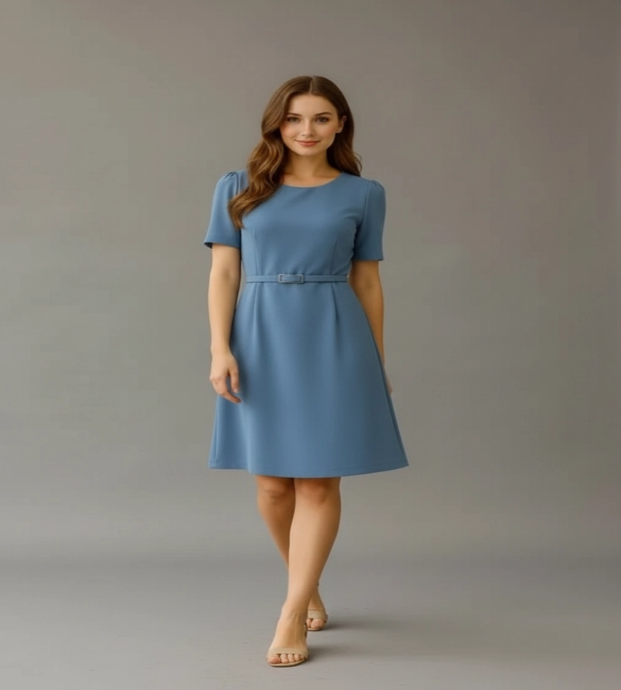 vestido con cinturon celeste