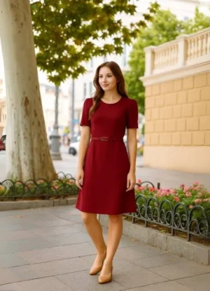 vestido con cinturon rojo