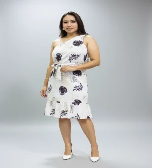vestido midi con estampado de hojas