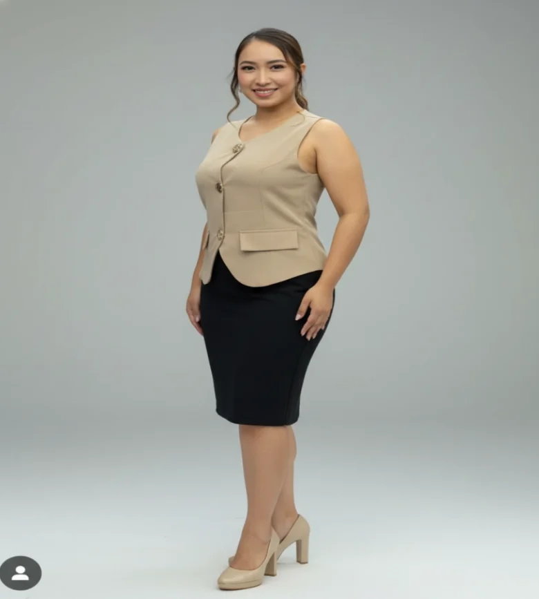 Blusa Elegante Vertice Beige Oscuro