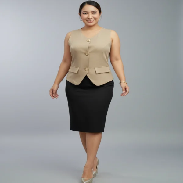 Blusa Elegante Vertice Beige Oscuro