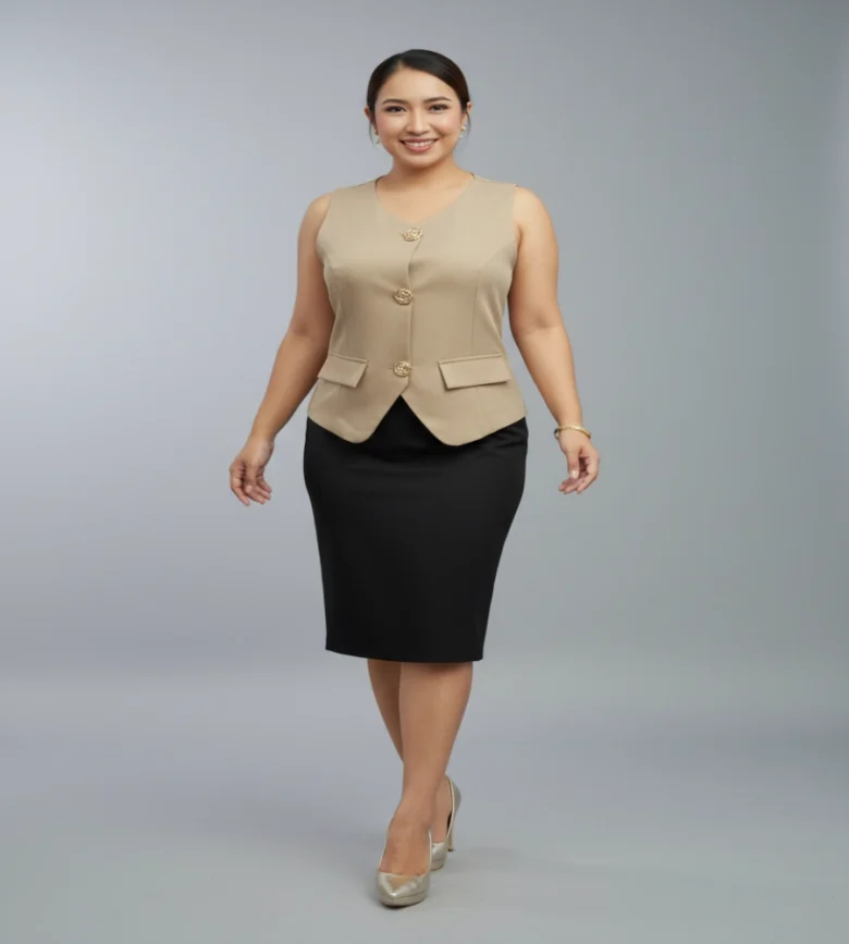 Blusa Elegante Vertice Beige Oscuro