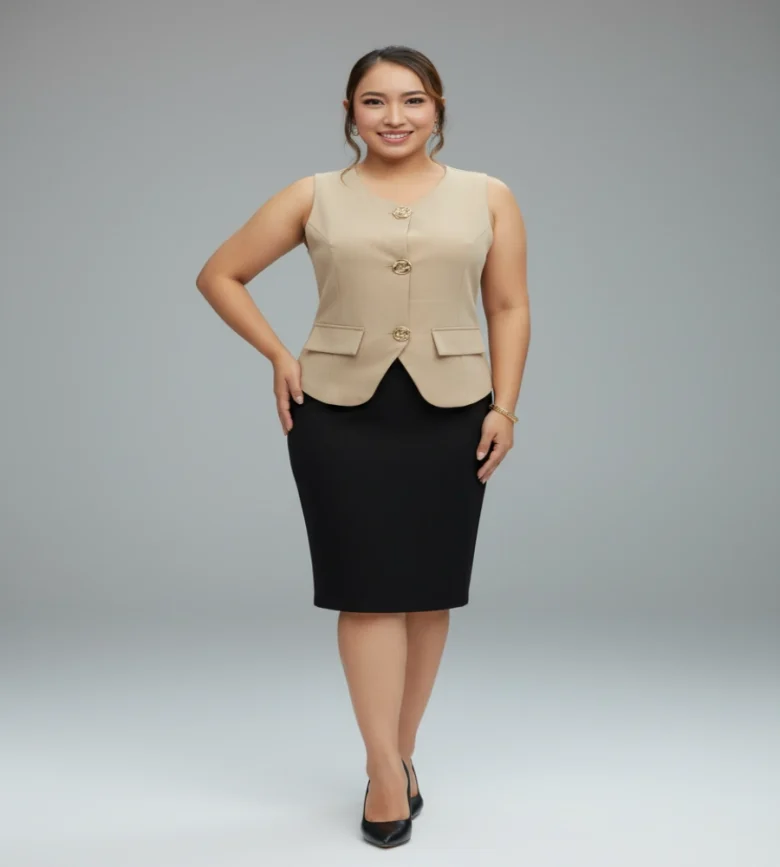 Blusa Elegante Vertice Beige Oscuro