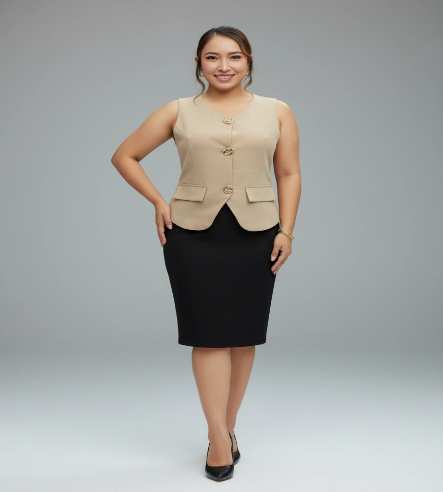 Blusa Elegante Vertice Beige Oscuro